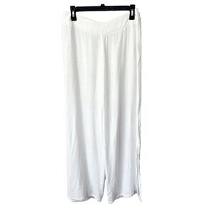 Soft Surroundings White Wide Leg Gauzy Pants Coastal Linen Blend, petite medium